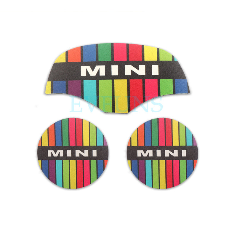 MINI Cooper Leather Cup Holder Mat – F56 F60 F54 Anti-Slip Interior Pad F55F5657 (rainbow strip) three-piece set Evfuns
