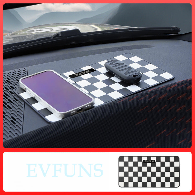 Mini Dashboard Non-Slip Pad | Center Console Anti-Slip Mat Union Flag Black and White Checkered Evfuns