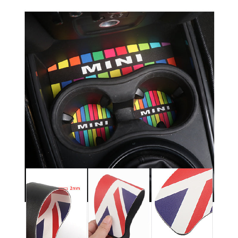 MINI Cooper Leather Cup Holder Mat – F56 F60 F54 Anti-Slip Interior Pad Evfuns