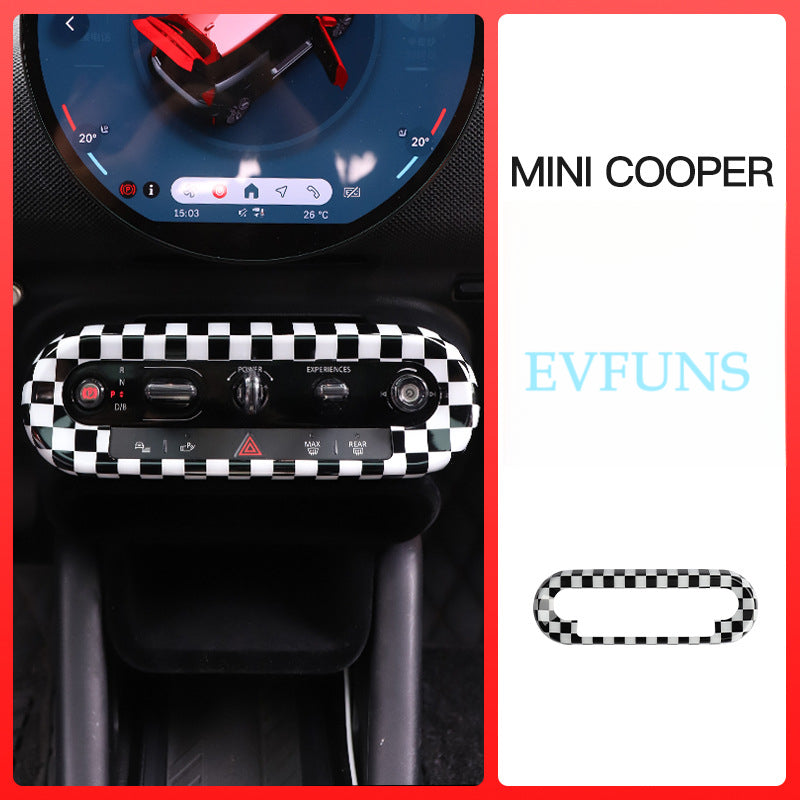 MINI Electric Center Console Button Trim – Interior Decoration Frame Black and white plaid Evfuns