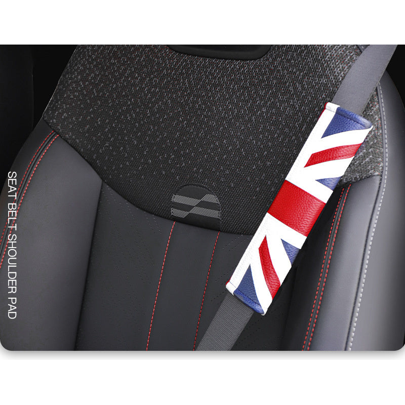 MINI Red Checkered Seatbelt Shoulder Pad with Union Jack Evfuns