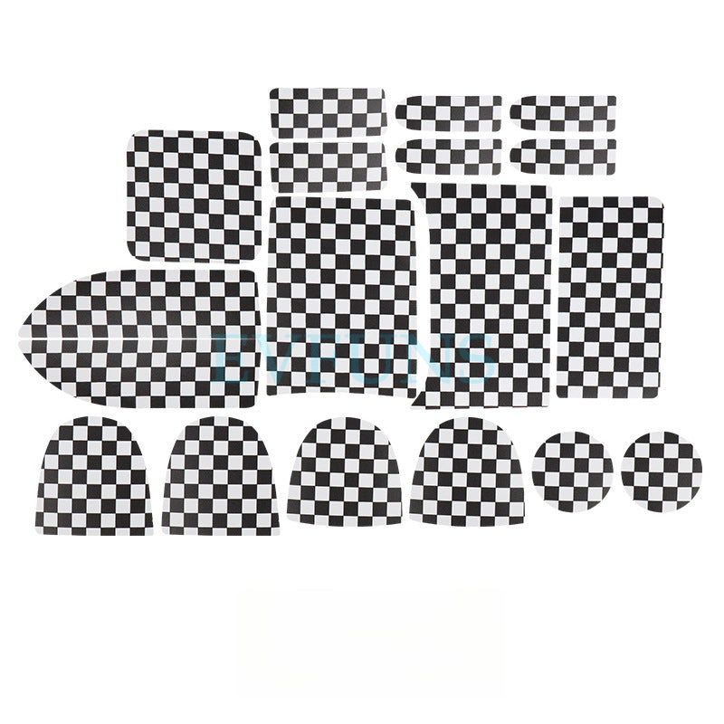 MINI JCW / Countryman U25 Leather Anti-Slip Cup Holder & Door Slot Mats [Black and White Grid] 18-piece Set/Applicable