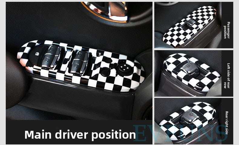MINI Cooper F55 Window Switch Trim Cover – 4PCS Interior Panel Decor Black and White Track Grid [Four-piece Set]
