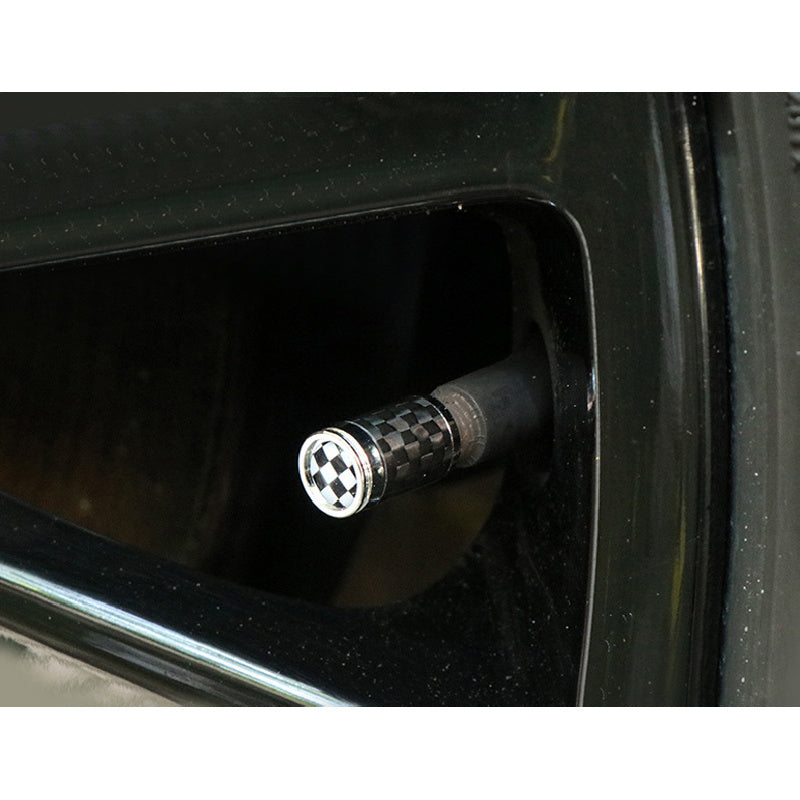 MINI Cooper Carbon Fiber Tire Valve Caps – Countryman Upgrade Black and white checkered style (set of four) Evfuns