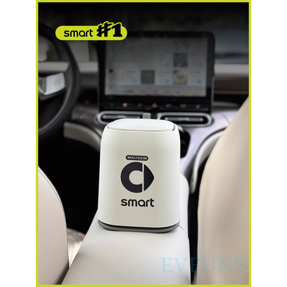 Smart # 1 Car Trash Bin | Interior Storage Box for Console & Seats Smart Car Trash Can [White] Evfuns