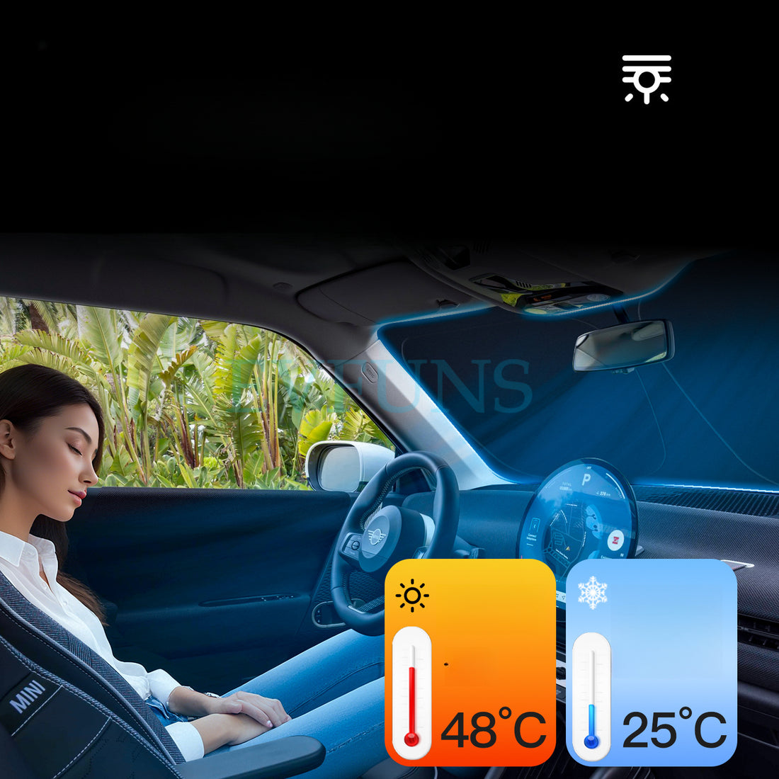 MINI Cooper / Aceman Windshield Sunshade Umbrella – Custom Fit Heat & UV Protection Evfuns