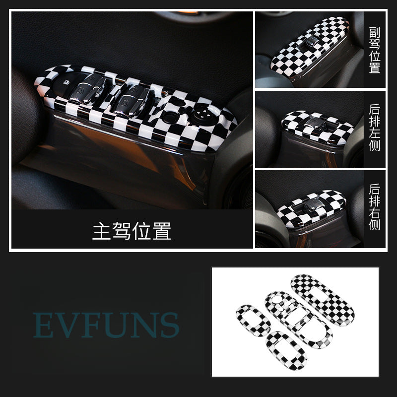 MINI F55 Window Switch Trim Cover Black and white plaid Evfuns