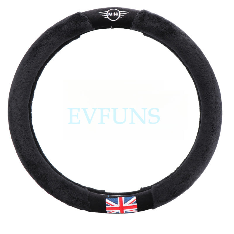 Winter Plush Steering Wheel Cover for MINI Cooper Short plush [Union Flag style] Evfuns
