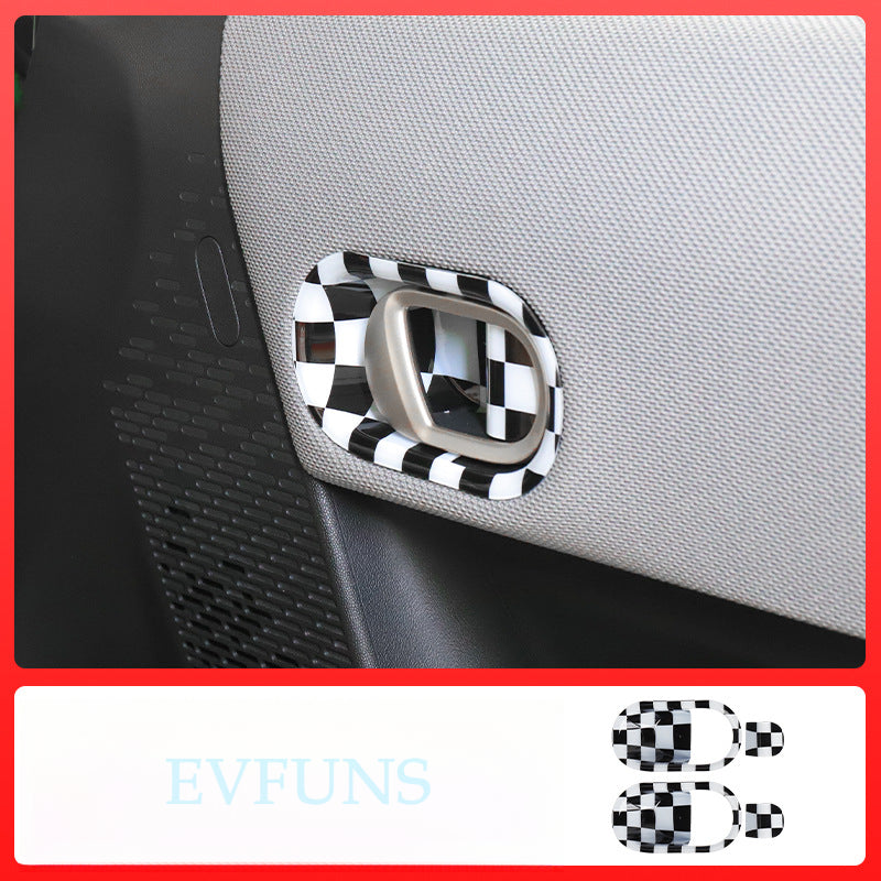 MINI F65/F66 Interior Door Handle Armrest Trim Cover Black and white grid 2-pack Evfuns