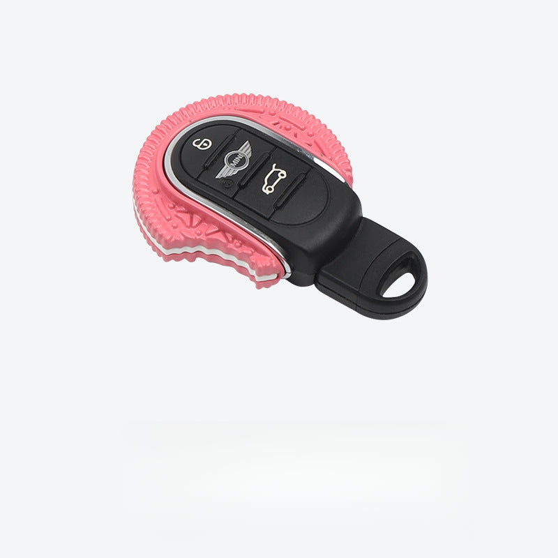 MINI Cooper Cute Oreo Key Cover Set – Key Shell + Keychain for Men & Women Pink white (metal material) Evfuns