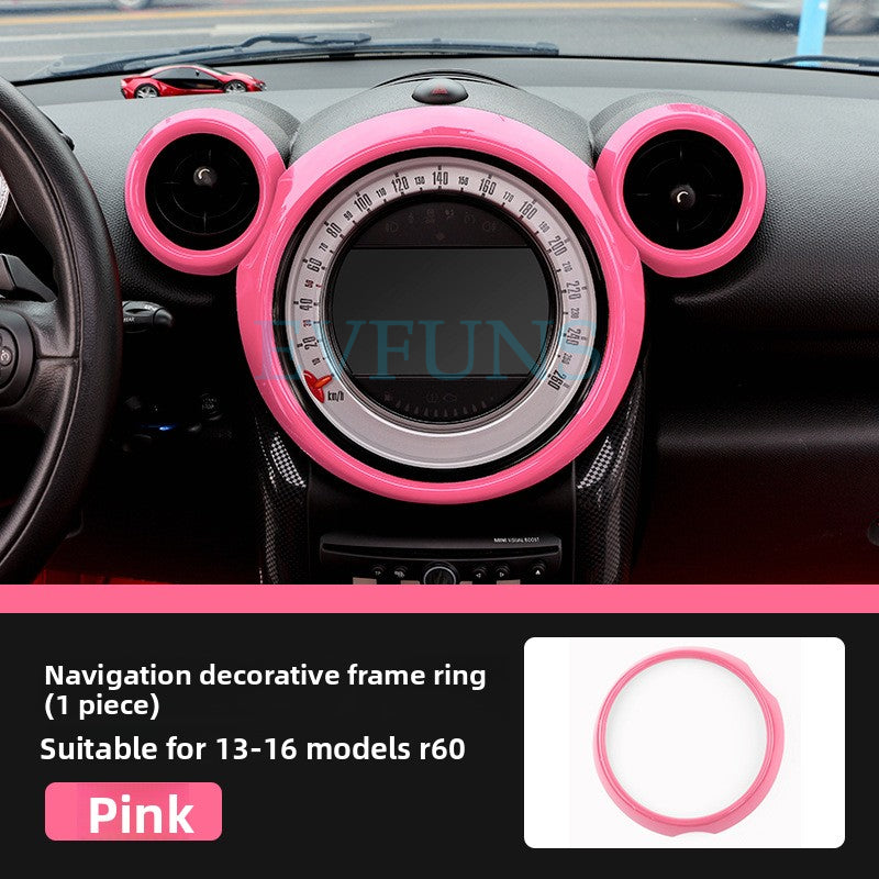 MINI Cooper Countryman R60 Dashboard Trim Cover – Interior Decoration Shell Navigation decorative ring (1 pink model)