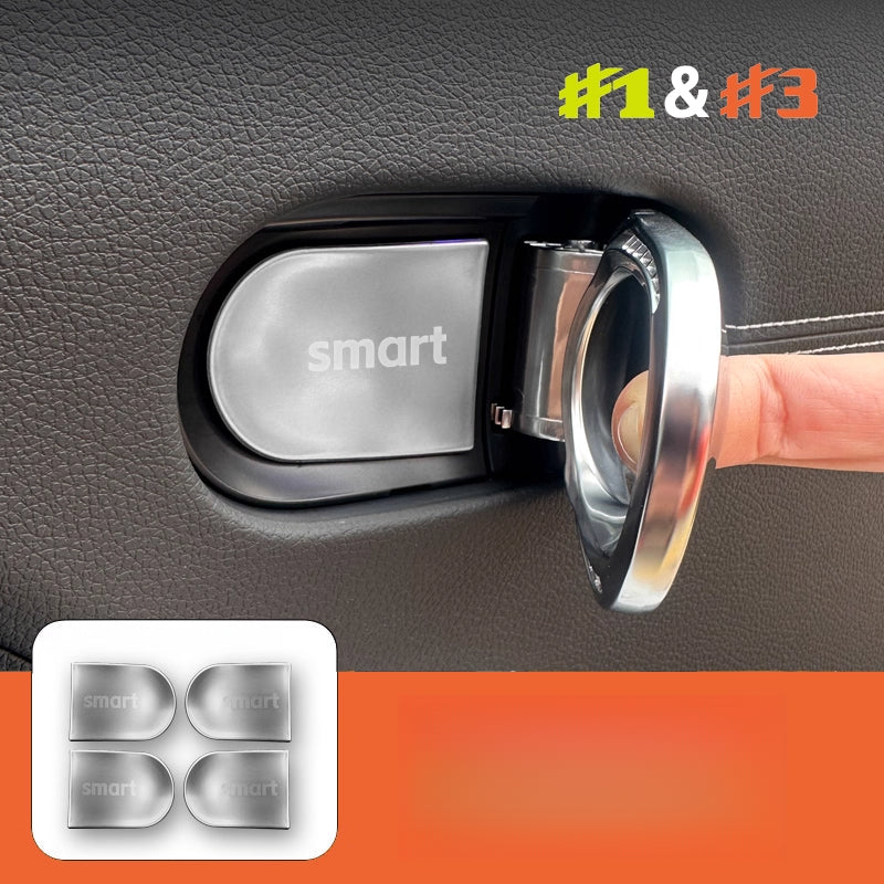 Smart # 1 & # 3 Dashboard Air Vent Cover Stainless Steel Trim #1#3 Interior Door Bowl Stickers [Original Car Silver