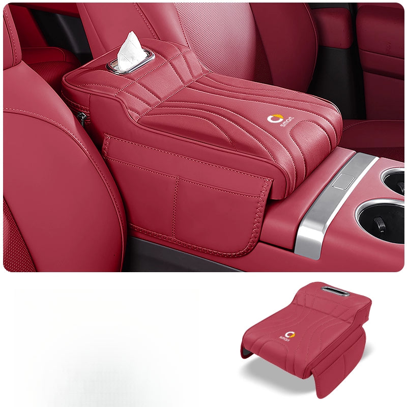 Smart # 1 # 3 # 5 Armrest Cushion | Memory Foam Console Booster & Tissue Box smart【Volcano Red★Armrest Box Heightening