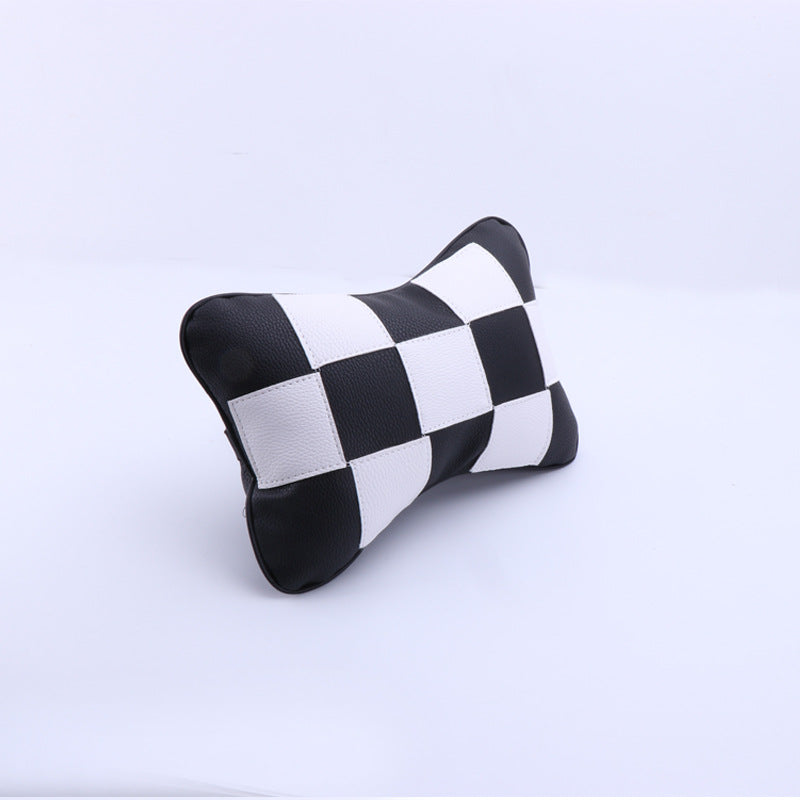 MINI Car Neck Pillow – Ergonomic Headrest Cushion for All Seasons Black and white grid (one) Evfuns