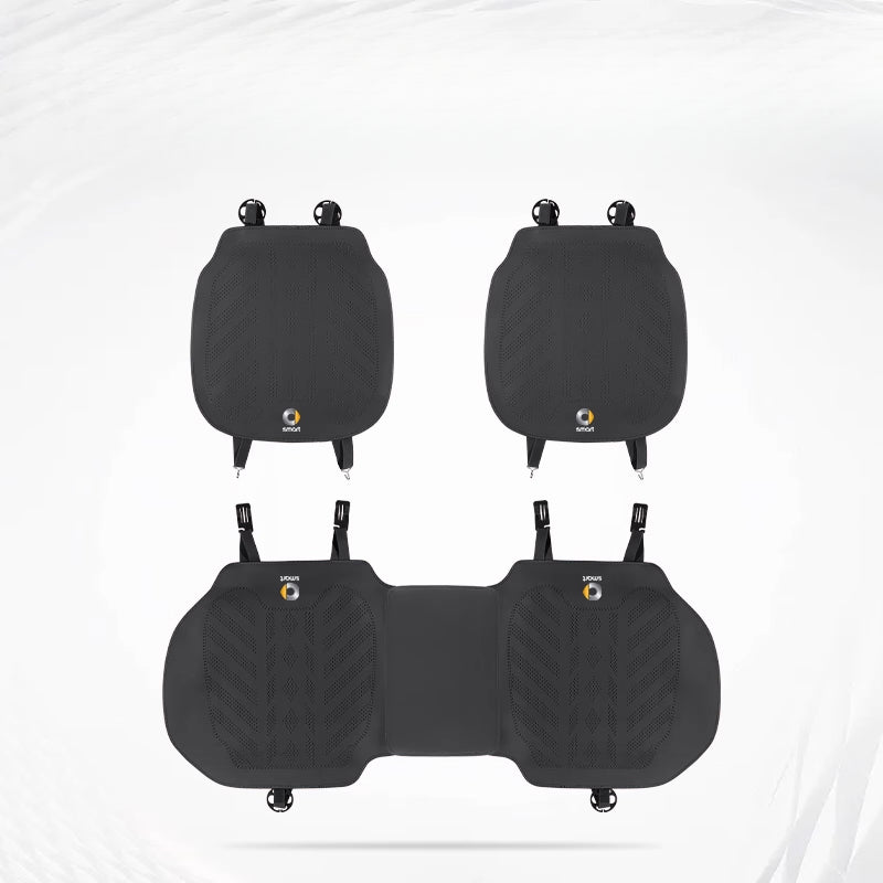 Smart # 1 # 3 # 5 Napa Leather Seat Cushion | All-Season Car Seat Cover smart-Front + Rear Seat Cushions [Black-3 Piece