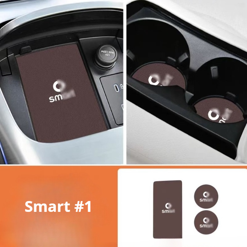 Center Armrest Pad for Smart #1 Central Control + Coasters / Brown Evfuns