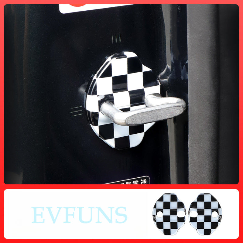 MINI Electric J01 J05 Door Lock Cover – Interior Lock Buckle Protector A pair of black and white checks Evfuns