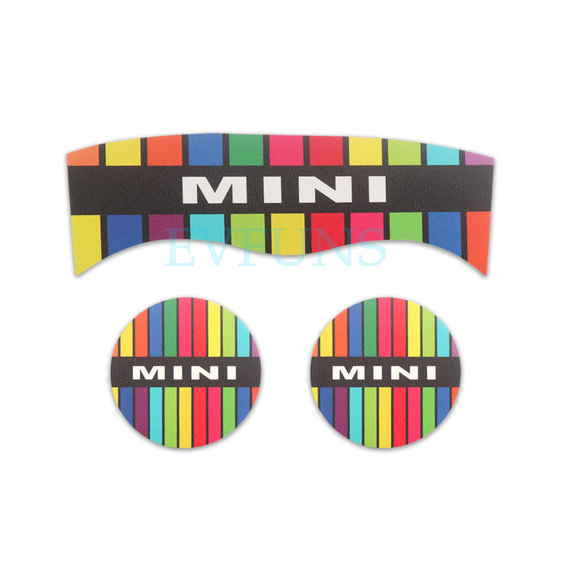MINI Cooper Leather Cup Holder Mat – F56 F60 F54 Anti-Slip Interior Pad F60 (rainbow strip) three-piece set Evfuns
