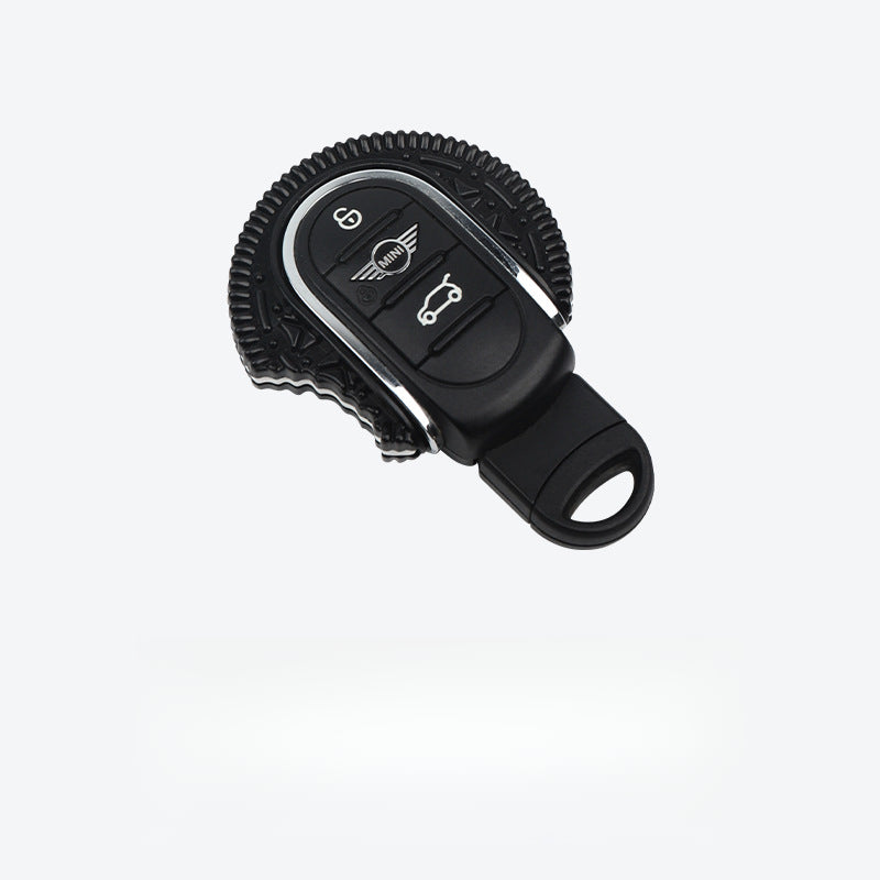 MINI Cooper Cute Oreo Key Cover Set – Key Shell + Keychain for Men & Women Black and white (metal material) Evfuns