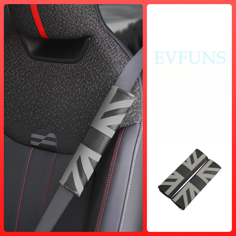 MINI Red Checkered Seatbelt Shoulder Pad with Union Jack Dark Flag of Rice Evfuns