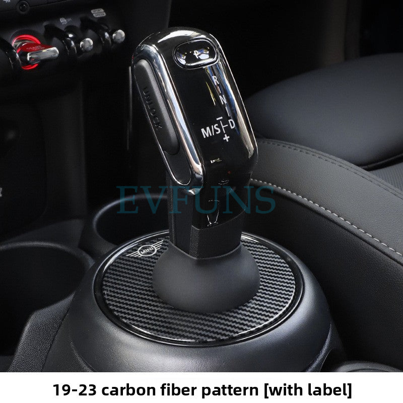 MINI Cooper Gear Shift Dust Cover – Interior Trim Protector 19-Now [Gear Dust Cover [Carbon Fiber Pattern - With Logo]