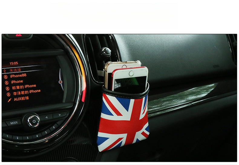 Union Jack Air Vent Storage Pouch – MINI Car Phone Holder Blue and Red Rice Style Evfuns