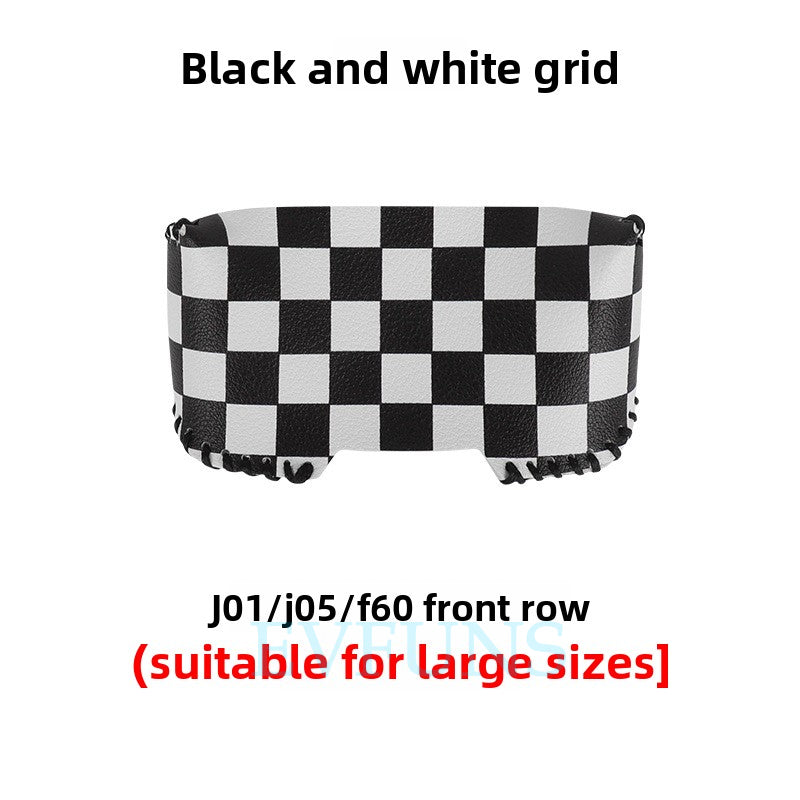 Seat Belt Buckle Protector for MINI Electric J01/J05 – PU Leather Cover [Black and White Checkered Large Buckle]