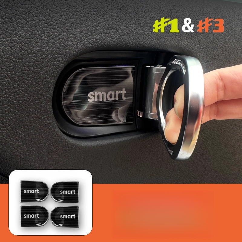 Smart # 1 & # 3 Dashboard Air Vent Cover Stainless Steel Trim #1#3 Interior Door Bowl Stickers [Brushed Black 4-Pack]