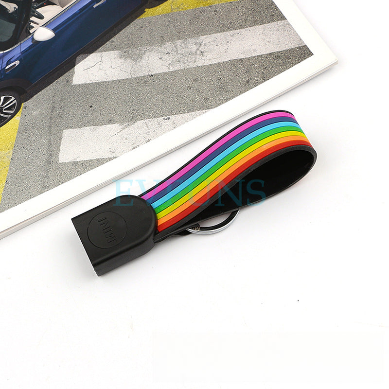MINI Cooper Cartoon Key Cover & Graffiti Keychain – Fun Car Key Case [MINI Special Keychain] Rainbow Style Evfuns