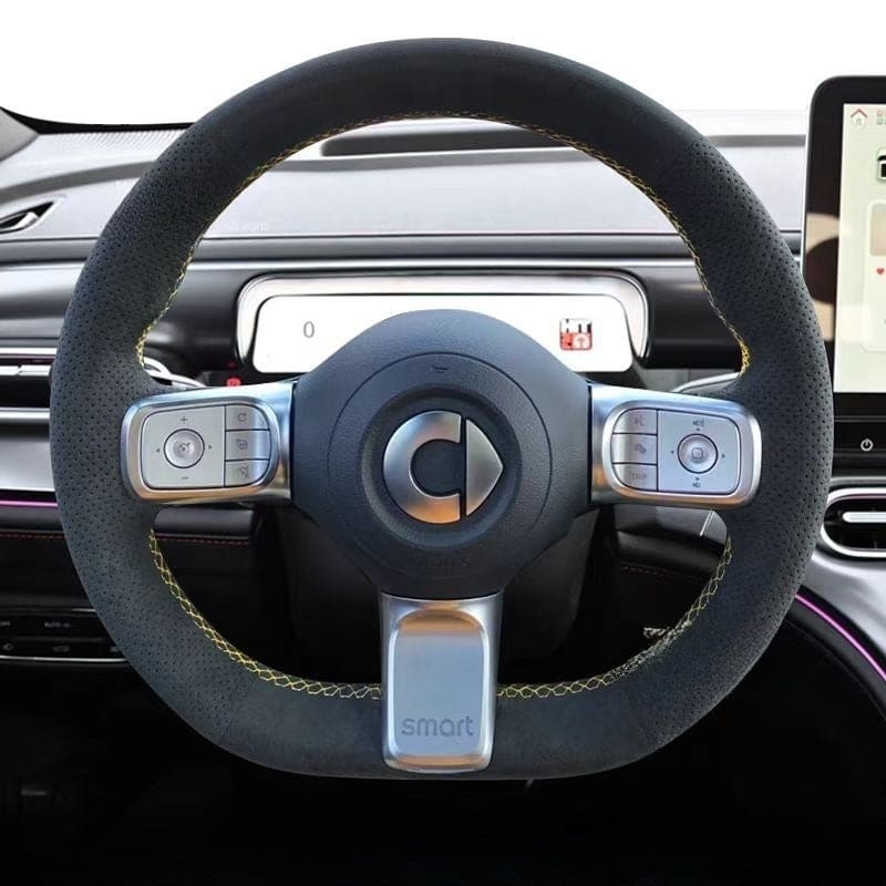 Genuine leather hand-stitched steering wheel cover for smart Evfuns