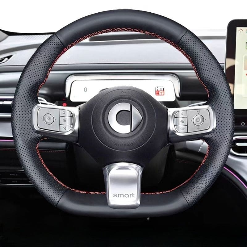 Genuine leather hand-stitched steering wheel cover for smart Evfuns