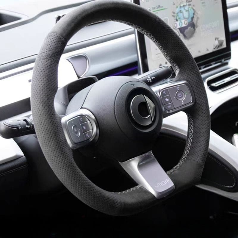 Genuine leather hand-stitched steering wheel cover for smart Evfuns
