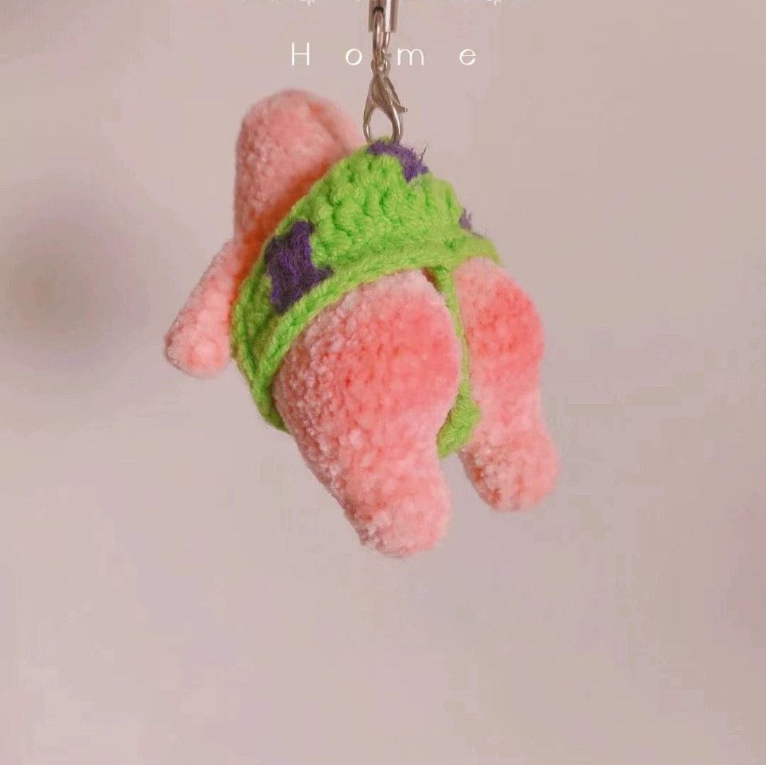 Handmade Crochet Patrick Star Butt Car Charm & Keychain Evfuns