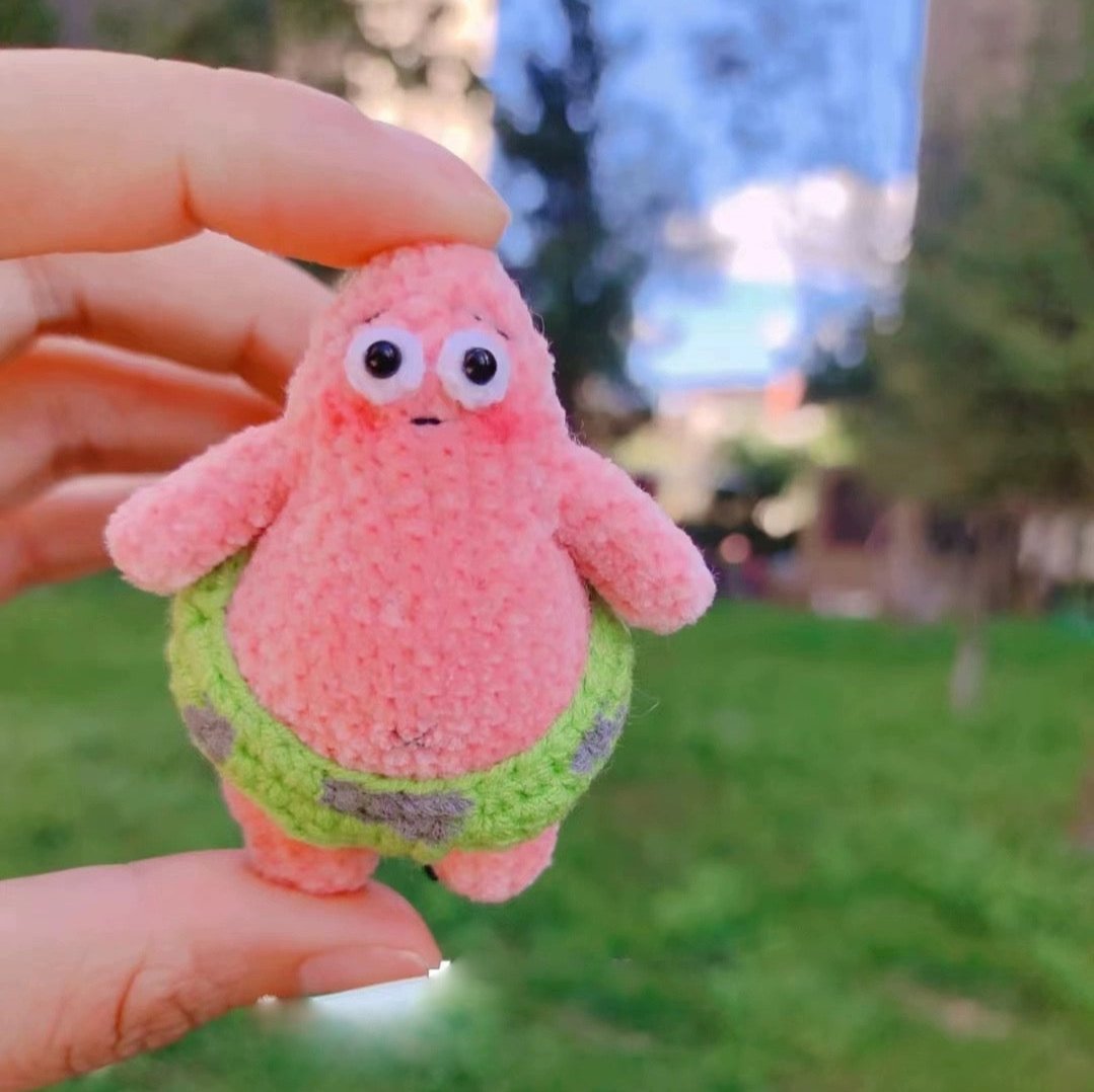 Handmade Crochet Patrick Star Butt Car Charm & Keychain Evfuns