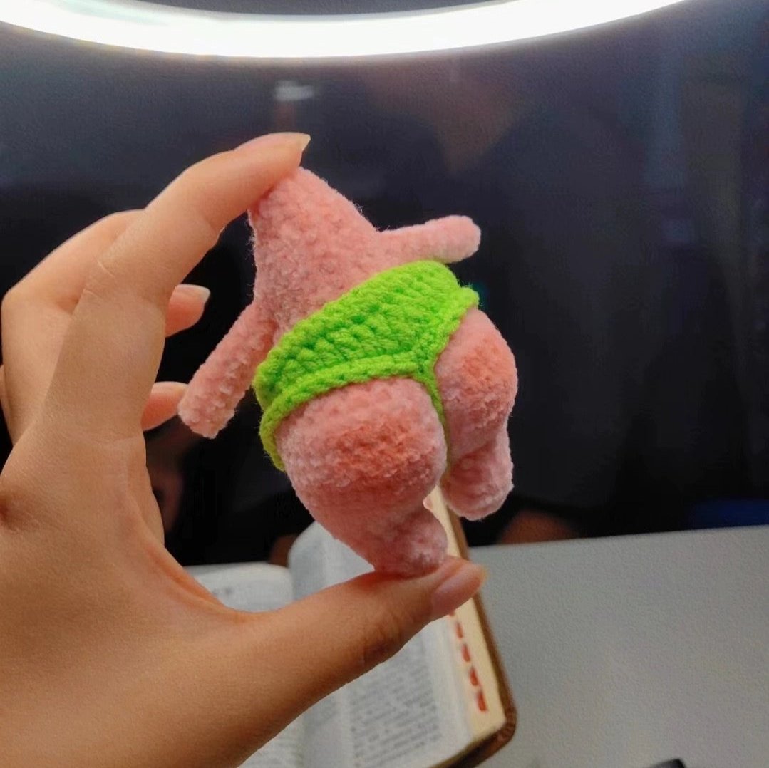 Handmade Crochet Patrick Star Butt Car Charm & Keychain Evfuns