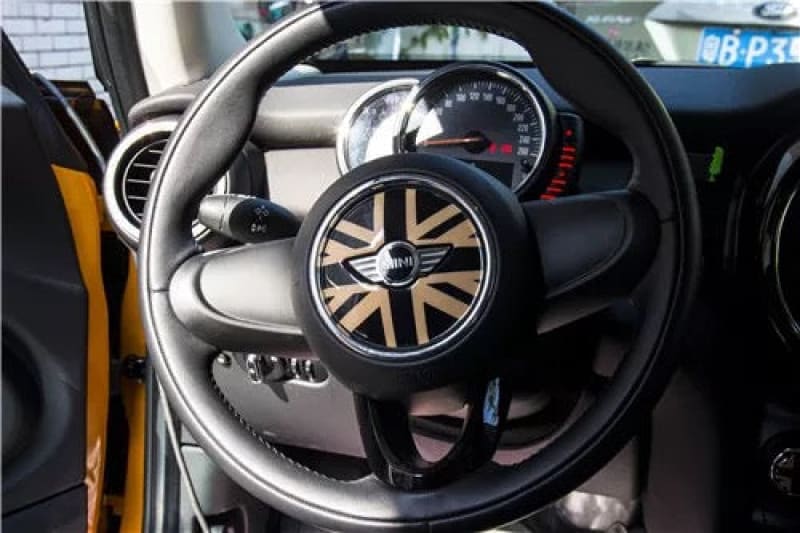 MINI cooper Steering Wheel Panel 3D PU Decal sticker Black and Golden Jack Evfuns