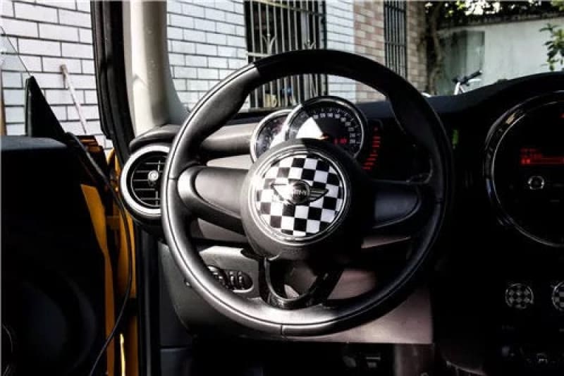 MINI cooper Steering Wheel Panel 3D PU Decal sticker Black and white checker Evfuns