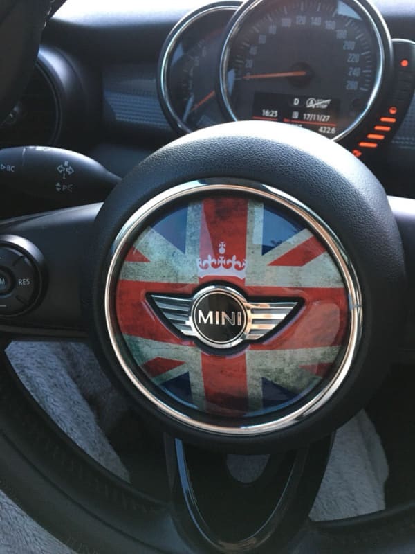 MINI cooper Steering Wheel Panel 3D PU Decal sticker Vintage Red and blue Union Jack Evfuns