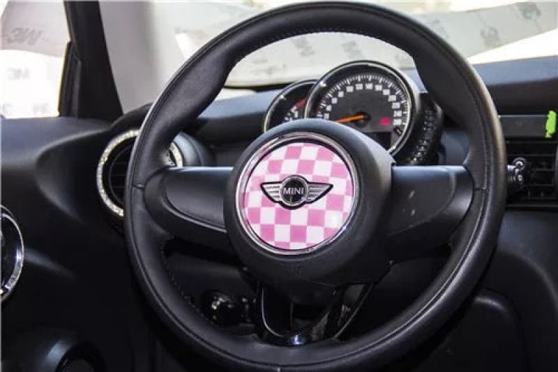 MINI cooper Steering Wheel Panel 3D PU Decal sticker Pink and white checker Evfuns