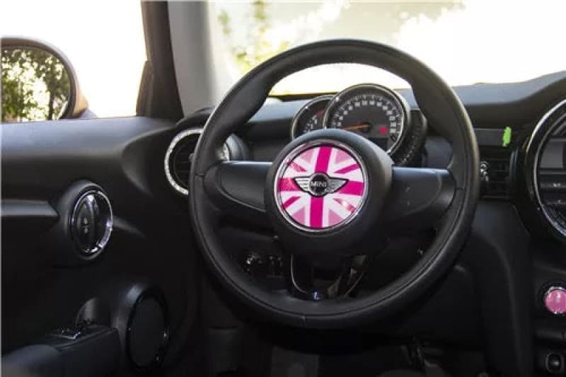 MINI cooper Steering Wheel Panel 3D PU Decal sticker Pink Jack Evfuns