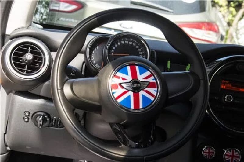 MINI cooper Steering Wheel Panel 3D PU Decal sticker Red and blue Union Jack Evfuns