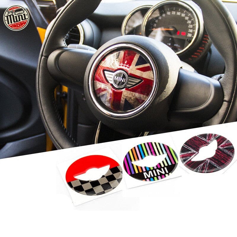 MINI cooper Steering Wheel Panel 3D PU Decal sticker Vintage Red and blue Union Jack Evfuns