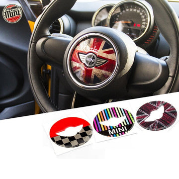 MINI cooper Steering Wheel Panel 3D PU Decal sticker Vintage Red and blue Union Jack Evfuns