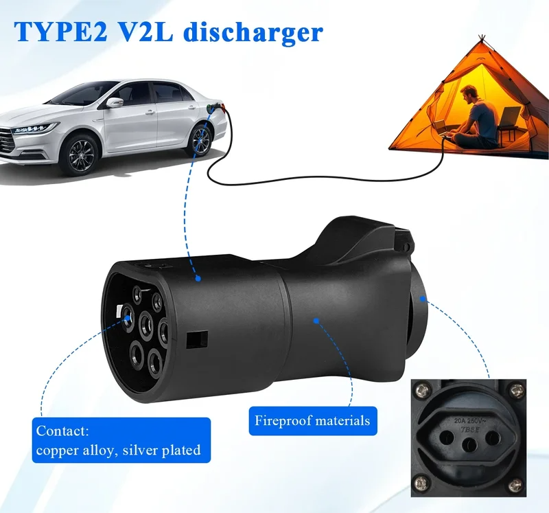 Type 2 IEC 62196 V2L Adapter for Smart EV 16A 3.5kW (#1 #3 #5)